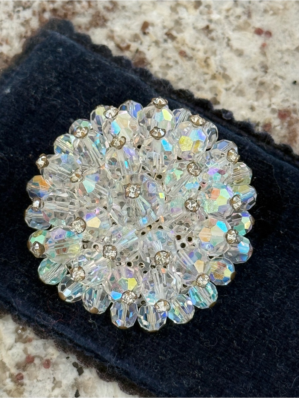 Crystal Aurora Cluster Brooch - Clear with prong set rhinestones at each crystal